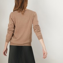 Pull col V en cachemire - Bertille 7030 desert - 46 Marron clair