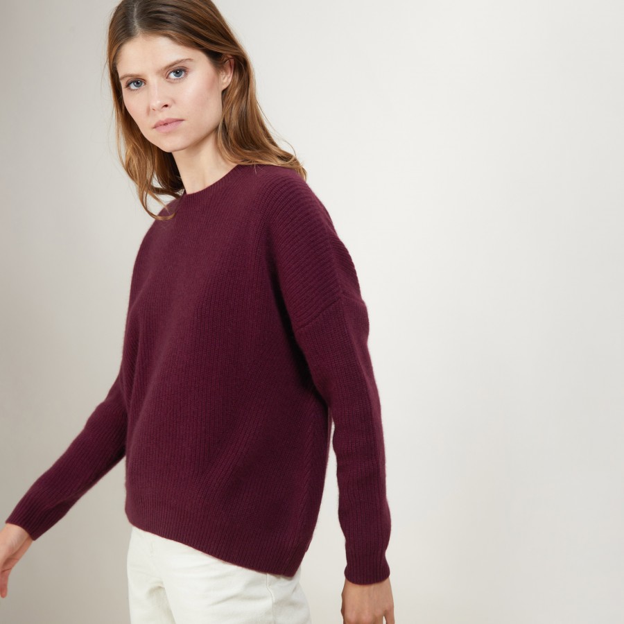 Pull loose en cachemire - Bess 7085 damas - 18 Violet foncé