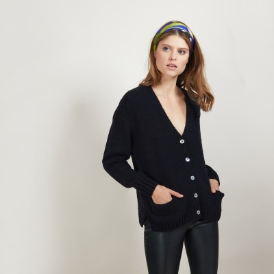 V-neck cardigan in wool and silk - Bilan