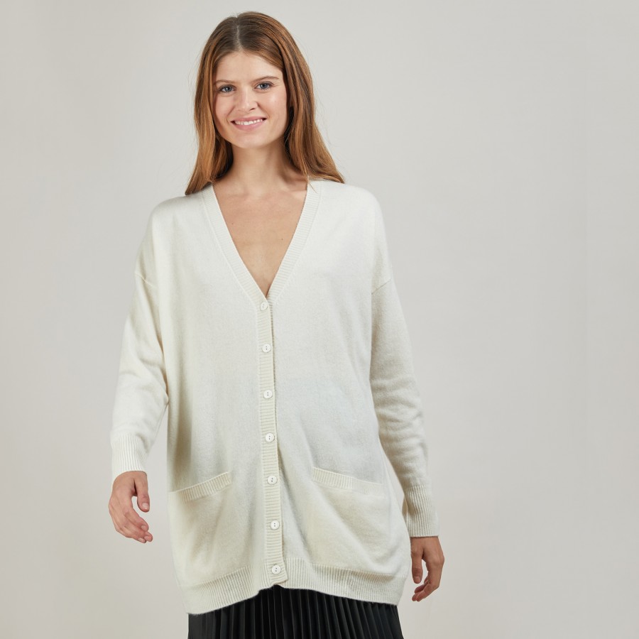 Long cardigan with pockets in cashmere - Blush