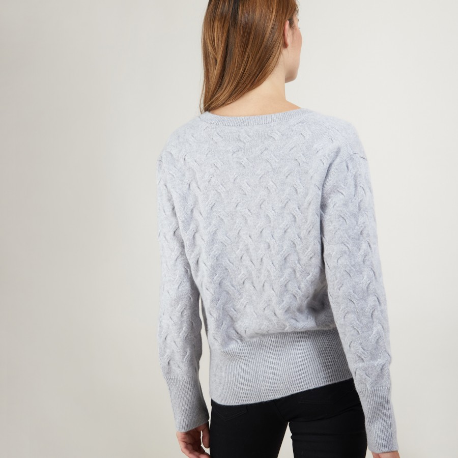 Cardigan à fantaisie de torsades en cachemire - Fiona 7013 vapeur - 09 Gris moyen