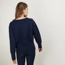 Cardigan à fantaisie de torsades en cachemire - Fiona 7040 marine - 05 Bleu marine