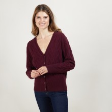 Cardigan à fantaisie de torsades en cachemire - Fiona 7085 damas - 18 Violet foncé