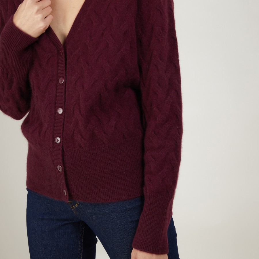 Cardigan à fantaisie de torsades en cachemire - Fiona 7085 damas - 18 Violet foncé