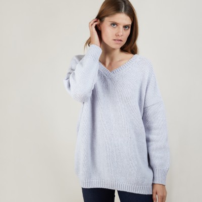 Front and back v-neck cardigan in nylon wool - Gebril