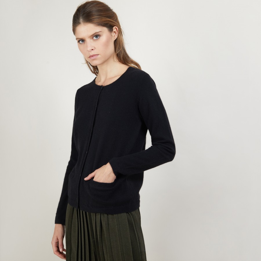 Cardigan col rond en cachemire - Balletto - 7010 noir - 01 Noir