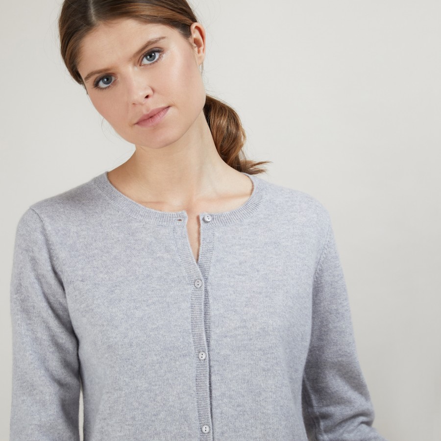 Cardigan col rond en cachemire - Balletto - 7013 vapeur - 09 Gris moyen