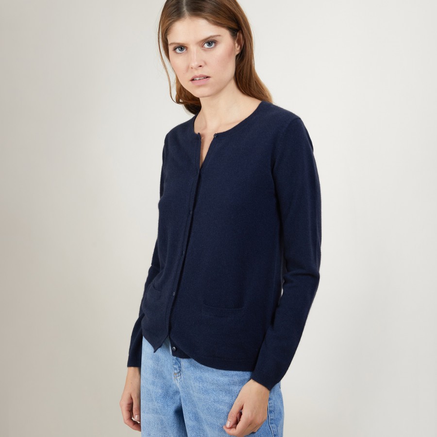 Cardigan col rond en cachemire - Balletto - 7040 marine - 05 Bleu marine