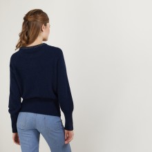 Pull col rond manches raglan en laine alpaga - Gina 7130 marine or - 05 Bleu marine