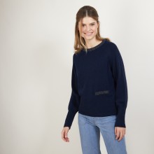 Pull col rond manches raglan en laine alpaga - Gina 7130 marine or - 05 Bleu marine