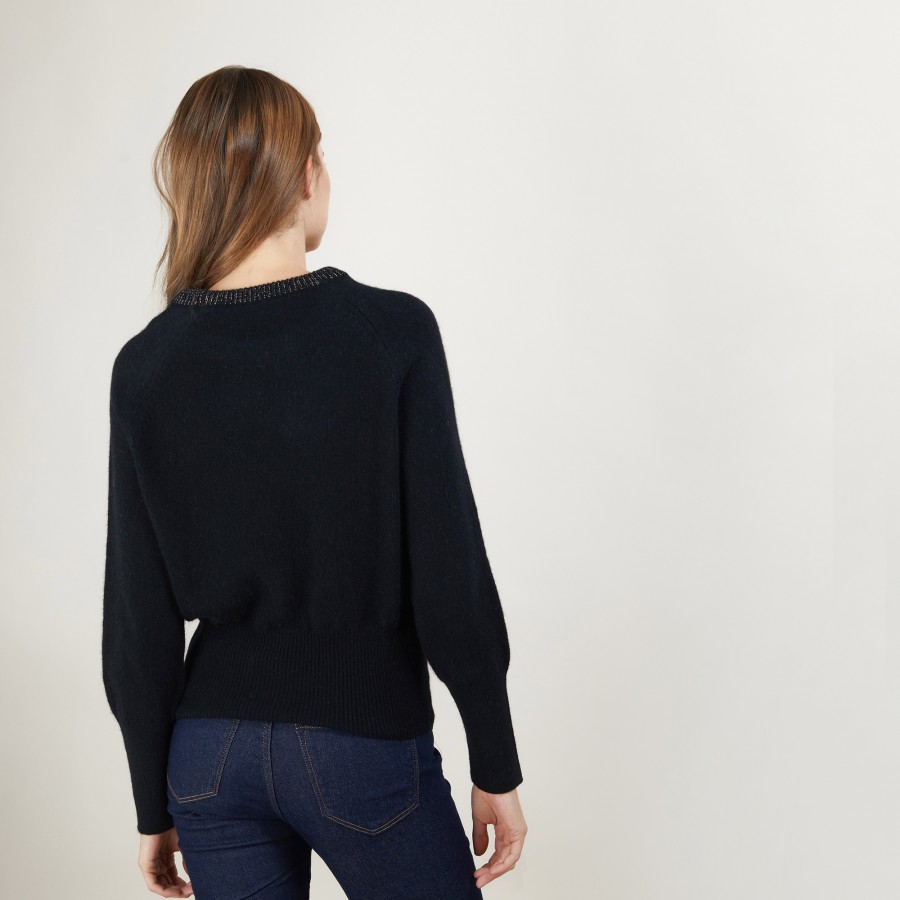 Pull col rond manches raglan en laine alpaga - Gina 7130 marine or - 05 Bleu marine