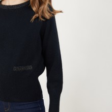 Pull col rond manches raglan en laine alpaga - Gina 7130 marine or - 05 Bleu marine