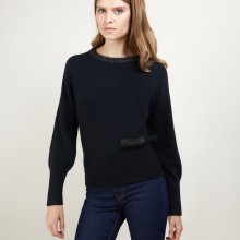Pull col rond manches raglan en laine alpaga - Gina 7130 marine or - 05 Bleu marine