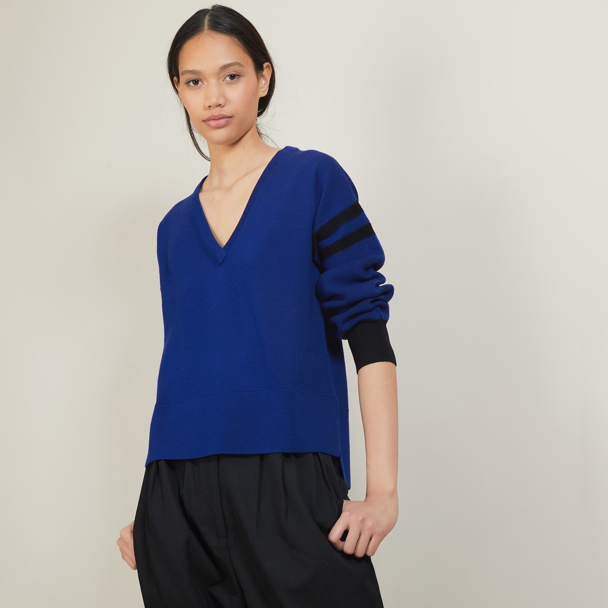 Two-tone wool sweater with