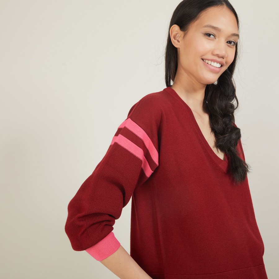 Two-tone wool sweater with slits - Glee