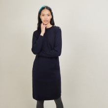 Wool dress with buttons on the shoulder - Frankie