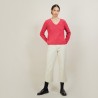 Pull col v en laine et soie - Blovis 7083 pivoine - 26 Rose foncé