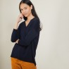 Pull à fentes col v en laine - Bernice 7040 marine - 05 Bleu marine