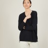 Pull à fentes col v en laine - Bernice 7010 noir - 01 Noir