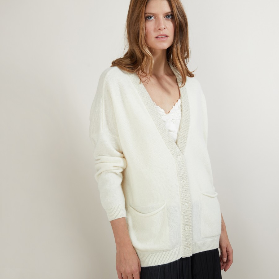 Long cardigan with pockets in alpaca wool - Galaxie