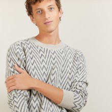 Pull motifs chevrons en laine et Alpaga - Luka 7134 dune/volute/arome - 13 Beige moyen