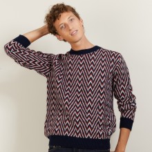 Pull motifs chevrons en laine et Alpaga - Luka 7135 marine/arome/grenat - 05 Bleu marine