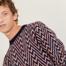 Pull motifs chevrons en laine et Alpaga - Luka 7135 marine/arome/grenat - 05 Bleu marine