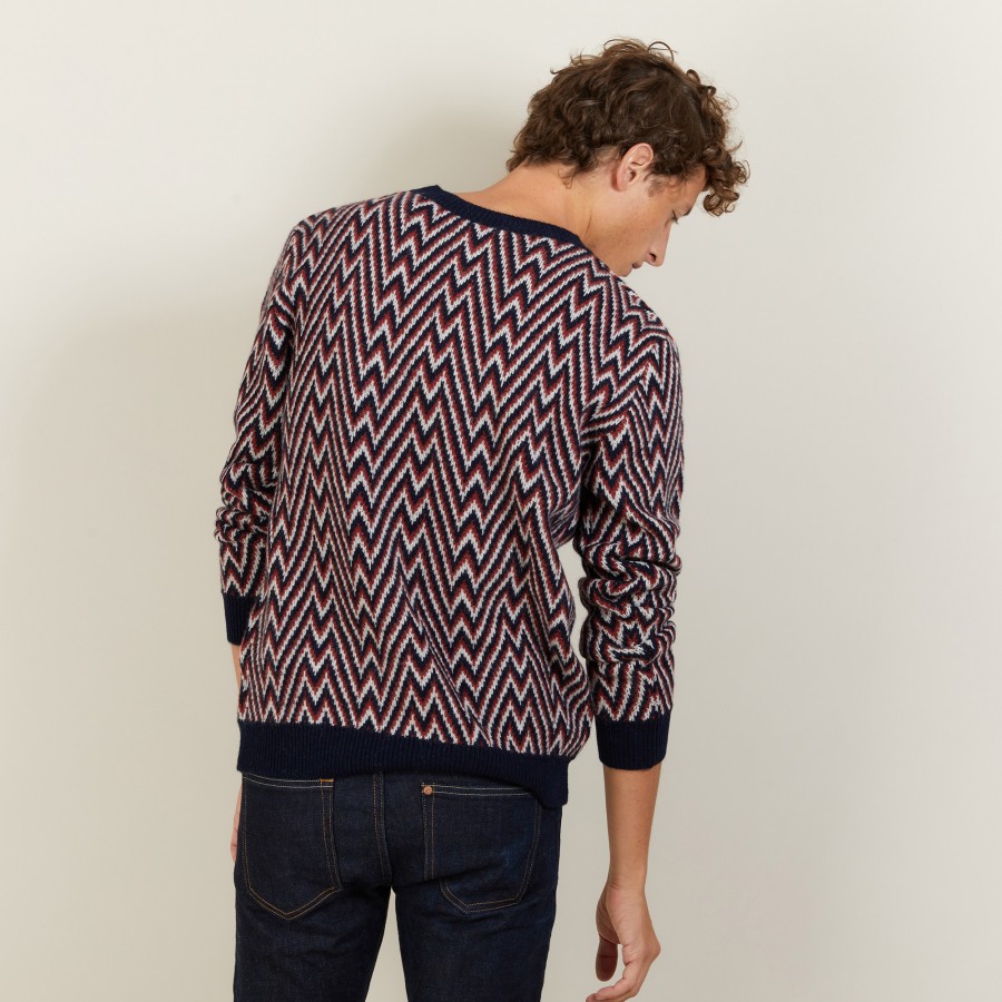 Pull motifs chevrons en laine et Alpaga - Luka 7135 marine/arome/grenat - 05 Bleu marine