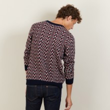 Pull motifs chevrons en laine et Alpaga - Luka 7135 marine/arome/grenat - 05 Bleu marine