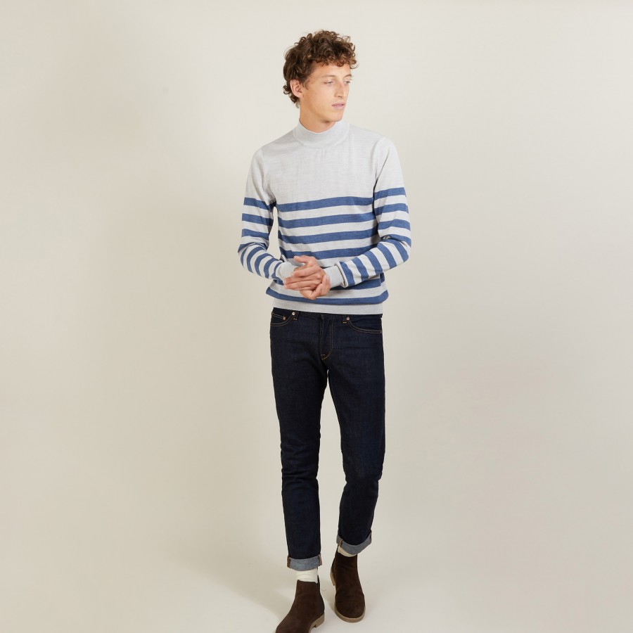 Pull rayé col montant en laine - Lazaar