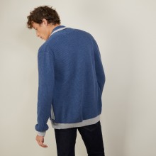 Cardigan bicolore boutonné en laine - Loveo 7158 vapeur/baltique - 06 Bleu moyen
