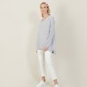 Grand pull col v en grosse maille - Balata 7213 givre - 11 Gris clair