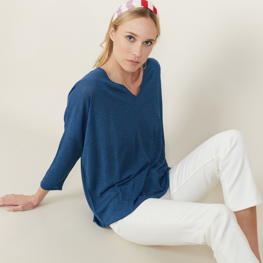 T-shirt ample en lin flammé - Balou 7241 corsaire - 06 Bleu moyen