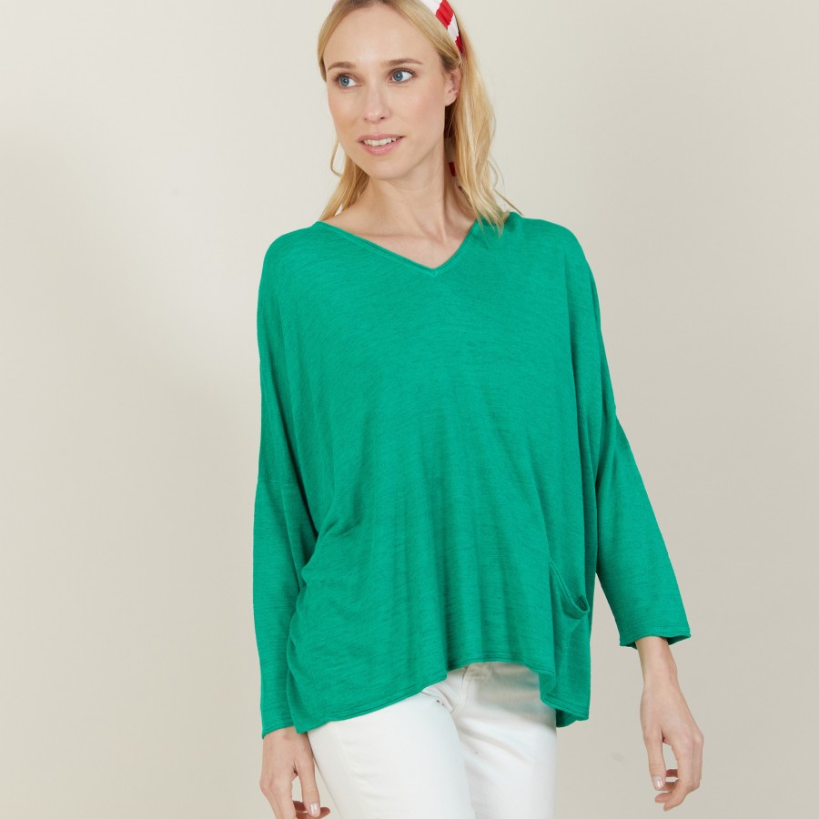 T-shirt ample en lin flammé - Balou 7250 veronese - 22 Vert moyen