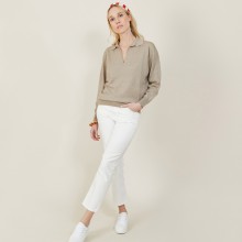 Pull col polo en lin cachemire - Bilbao 7201 sahara - 14 Beige foncé