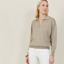 Pull col polo en lin cachemire - Bilbao 7201 sahara - 14 Beige foncé