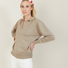 Pull col polo en lin cachemire - Bilbao 7201 sahara - 14 Beige foncé