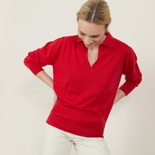 Pull col polo en lin cachemire - Bilbao 7280 ecarlate - 52 Rouge