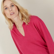 Pull col polo en lin cachemire - Bilbao 7283 corolle - 91 Fuchsia