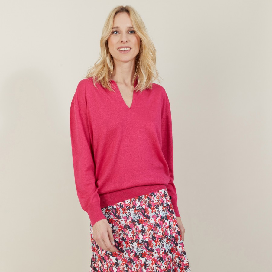 Pull col polo en lin cachemire - Bilbao 7283 corolle - 91 Fuchsia