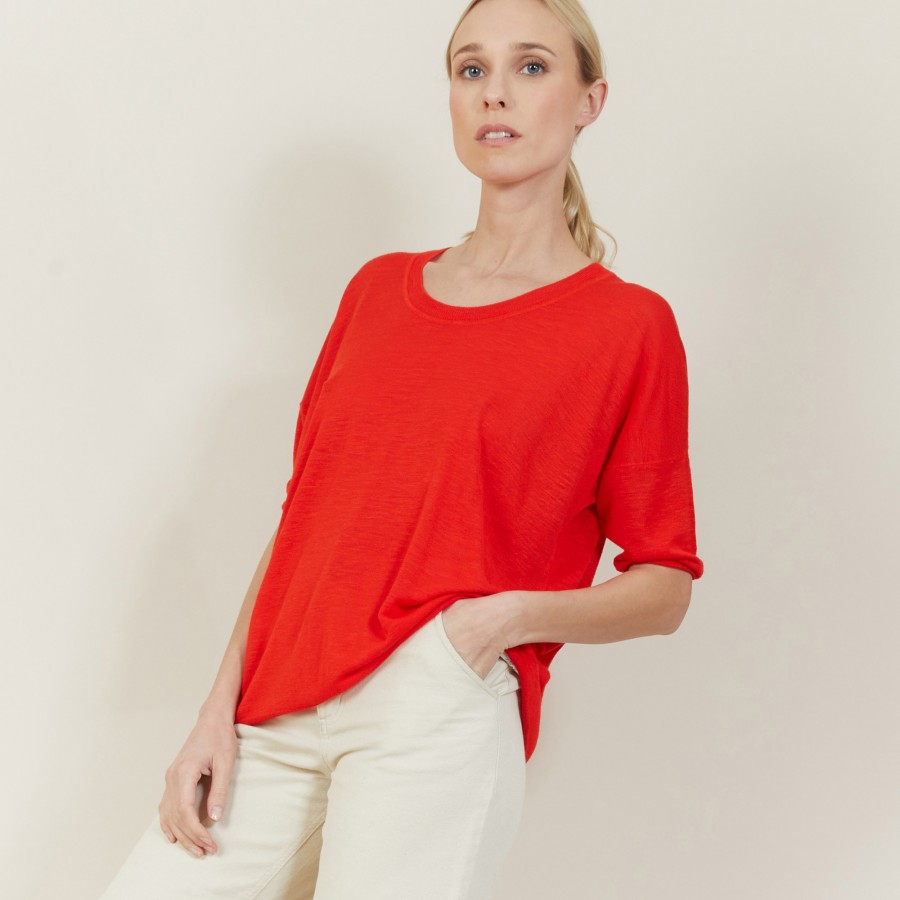 T-shirt ample col rond en lin flammé - Mairena 7280 ecarlate - 52 Rouge