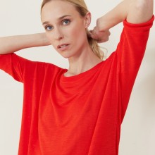 T-shirt ample col rond en lin flammé - Mairena 7280 ecarlate - 52 Rouge