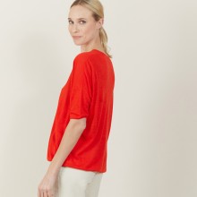 T-shirt ample col rond en lin flammé - Mairena 7280 ecarlate - 52 Rouge