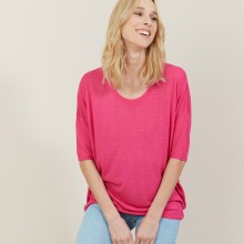 T-shirt ample col rond en lin flammé - Mairena 7283 corolle - 91 Fuchsia