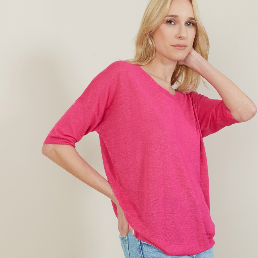 T-shirt ample col rond en lin flammé - Mairena 7283 corolle - 91 Fuchsia