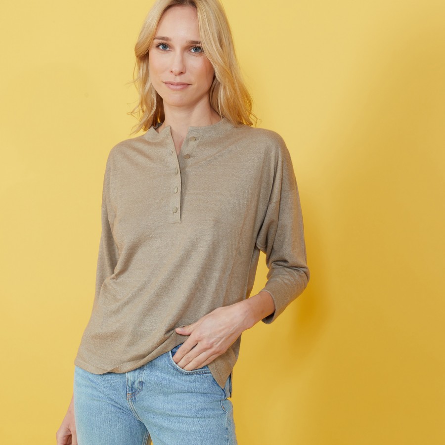 Cashmere linen sweater with button-down collar - Naza