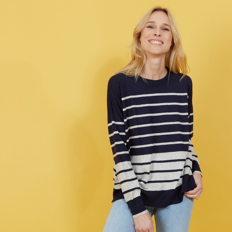 Two-tone striped cashmere linen sweater - Nerja