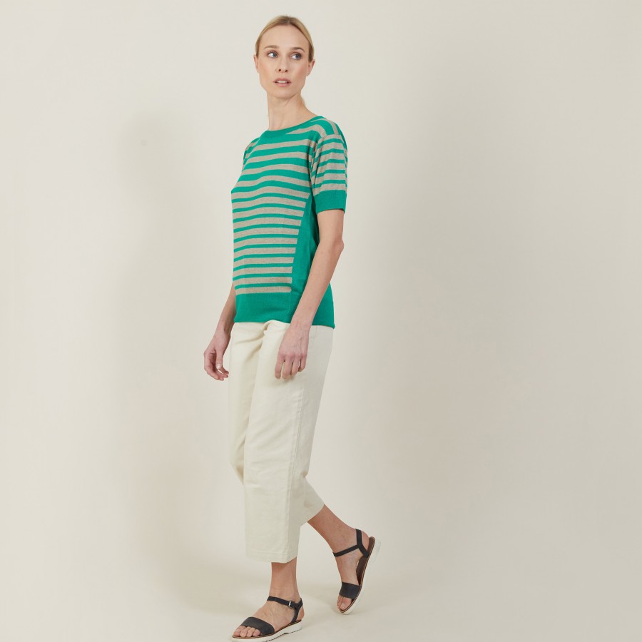 T-shirt en lin cachemire à rayures bicolores - Naria 7319 veronese/sahara - 22 Vert moyen