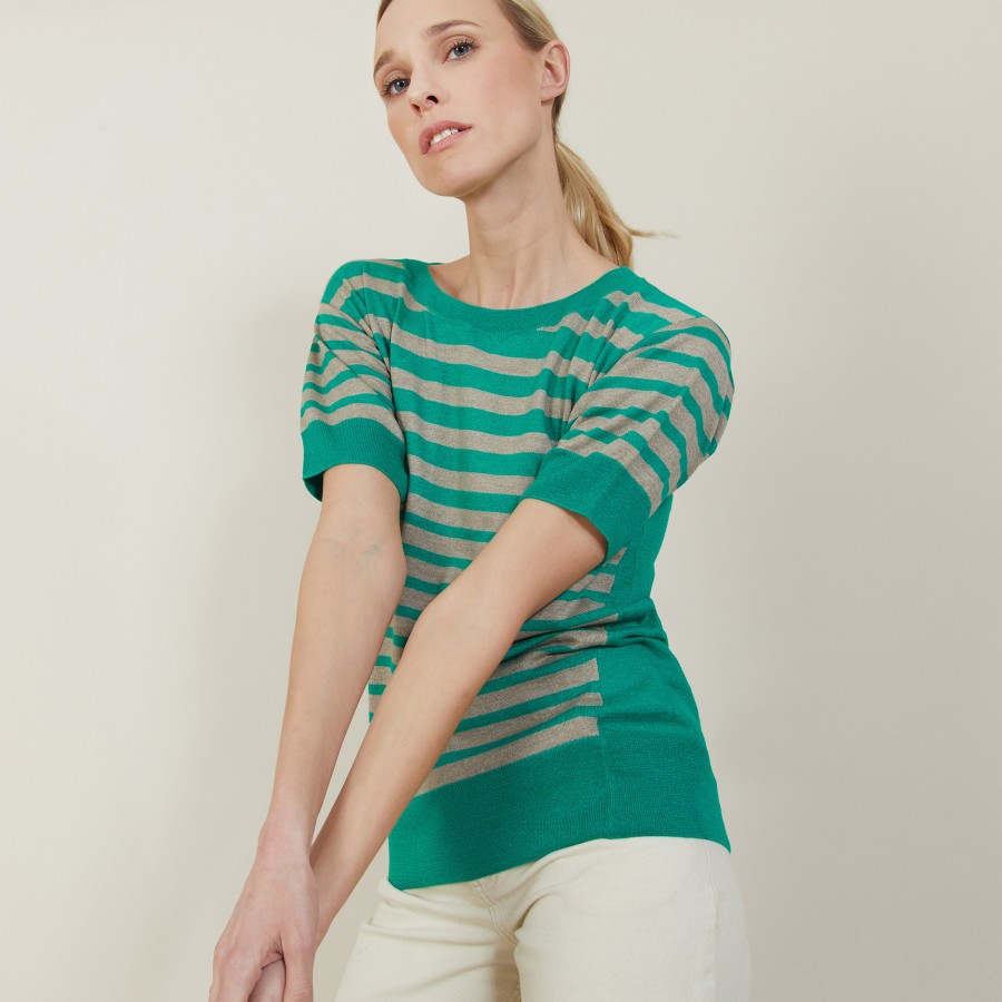 T-shirt en lin cachemire à rayures bicolores - Naria 7319 veronese/sahara - 22 Vert moyen