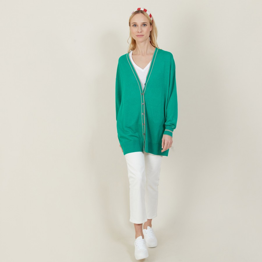 Long cardigan en lin cachemire - Narcissa 7319 veronese/sahara - 22 Vert moyen